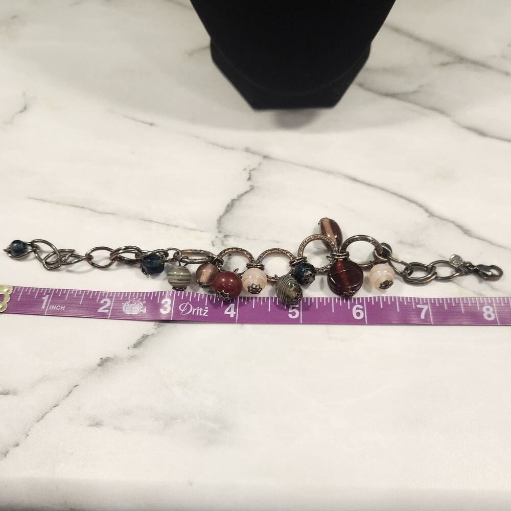 Premier Designs Boho Art Glass Swirl Bead Gun Metal Charm Necklace - Picture 9 of 10